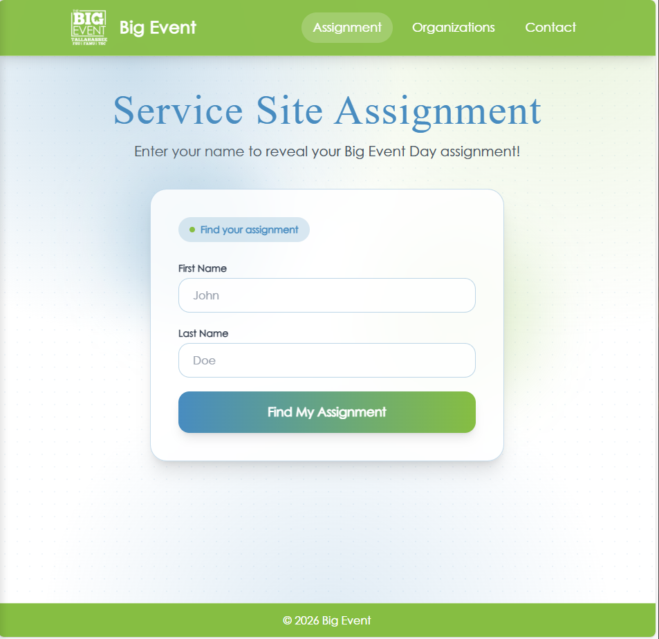 Big Event Website Screenshot